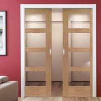 Double Pocket Shaker Oak 4 Pane Door with Clear Safe Glass - Prefinished