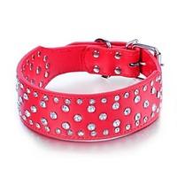 Dog Collar Adjustable/Retractable / Studded / Sequins Rhinestone / Rock Red / Black / White / Pink / Purple Genuine Leather