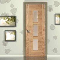 Door Set Kit, Hampshire 3 Pane Oak Flush Door - Clear Safe Glass - Prefinished
