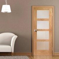 Door Set Kit, Shaker Oak 4 Pane Door - Obscure Safe Glass - Prefinished