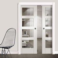 Double Pocket Shaker 4 Pane Primed Door with Clear Safe Glass