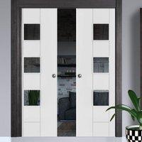 Double Pocket Messina Primed Flush Door with Clear Safe Glass