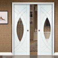 Double Pocket Treviso Primed Door, Clear Safe Glass