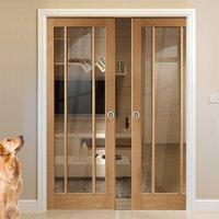 double pocket worcester oak 3 pane door with clear safe glass