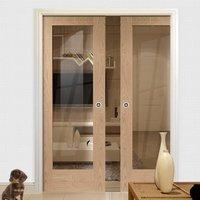 double pocket pattern 10 oak 1 pane door with clear safe glass