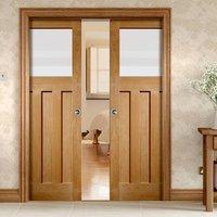 Double Pocket DX Oak Door with Obscure Safe Glass, 1930\'s Style