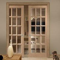 Double Pocket SA 15 Pane Oak Door with Bevelled Clear Safe Glass