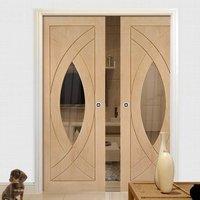 Double Pocket Treviso Oak Door with Clear Safe Glass, Prefinished