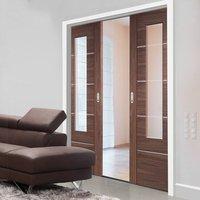 double pocket portici walnut flush door aluminium inlay clear glass pr ...