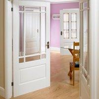 Downham White Primed Door Pair with Bevelled Clear Safety Glass
