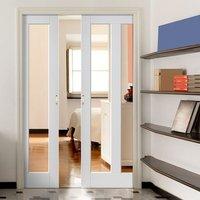 Dominica Shaker White Double Pocket Doors - Clear Glass