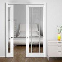 double pocket worcester primed 3 pane door with clear safe glass