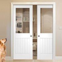 Double Pocket Suffolk Primed Door with Clear Safe Glass