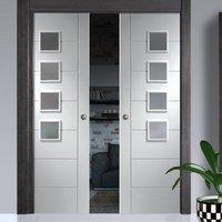 double pocket palermo primed door with obscure safe glass