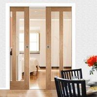 double pocket novara oak 2 pane door with clear safe glass