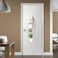 Door Set Kit, Pesaro Flush Door - Clear Safe Glass - Primed