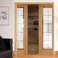 Double Pocket Seville Oak Door with Frosted Glass including Clear Brilliant Cut Bevel Edges and Fully Pre-finished