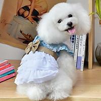 dog dress dog clothes cowboy floral botanical bowknot jeans light blue