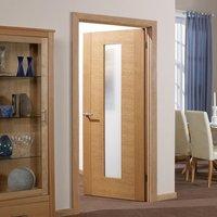 Door Set Kit, Aragon Oak Flush Veneered Door - Frosted Safe Glass - Prefinished