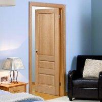 Door Set Kit, Contemporary 3 Panelled Oak Veneered Door - Prefinished