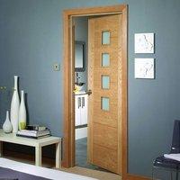 Door Set Kit, Palermo Oak Door - Obscure Safe Glass - Prefinished