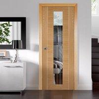 Door Set Kit, Forli Oak Flush Door - Inlay & Clear Safe Glass - Prefinished