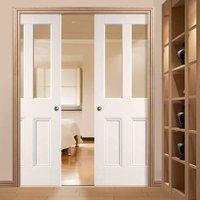 double pocket malton shaker door with clear safe glass primed