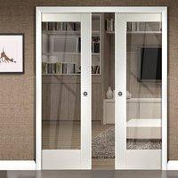 double pocket pattern 10 primed door with clear safe glass