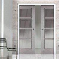 Double Pocket Light Grey Vancouver Door - Prefinished with Clear Safety Glass