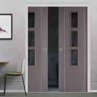 Double Pocket Chocolate Grey Alcaraz Door - Prefinished with Clear Safety Glass