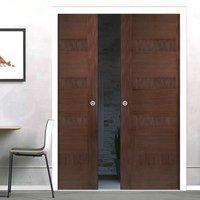 Double Pocket Monaco Flush Walnut Veneer Door - Varnish Pre-Finished