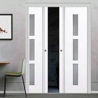 Double Pocket Sierra Blanco Door with Frosted Safety Glass is White Painted