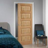 Door Set Kit, Contemporary 5 Panelled Oak Veneered Door - Prefinished