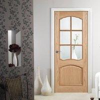 Door Set Kit, Lisbon Riviera Oak Door - Raised Moulding - Bevelled Clear Glass - Prefinished