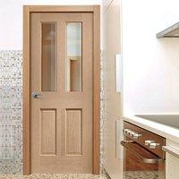 Door Set Kit, Malton Oak Door - No Raised Mouldings - Bevelled Clear Glass - Prefinished