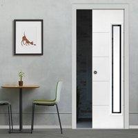 dominion white single pocket door etched clear glass