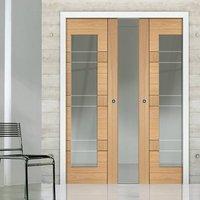 double pocket latina oak door with clear etched safe glass