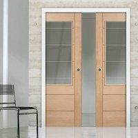 Double Pocket Palermo Oak 2XG Door with Clear Etched Safe Glass