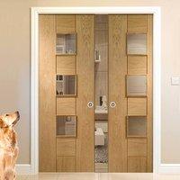 Double Pocket Messina Oak Door with Clear Safe Glass - Prefinished