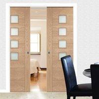 Double Pocket Palermo Oak Door with Obscure Safe Glass - Prefinished