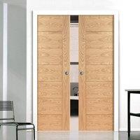 double pocket palermo flush oak door with panel effect