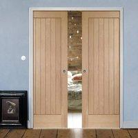 Double Pocket Suffolk Oak Door with Vertical Lining - Prefinished