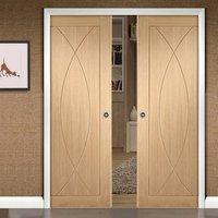 double pocket pesaro oak flush panel door prefinished