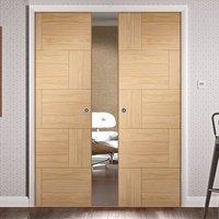 Double Pocket Ravenna Oak Flush Panel Door, Prefinished