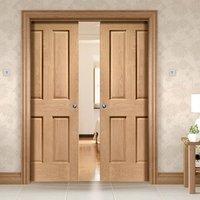 Double Pocket Victorian Oak 4 Panel Door - No Raised Mould