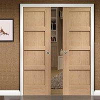 Double Pocket Shaker Oak 4 Panel Door - Prefinished