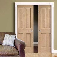 Double Pocket Victorian Oak 4 Panel Door - No Raised Mould - Prefinished