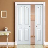 double pocket sentinel primed 4 panel door grained effect