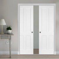 double pocket victorian shaker 4 panel door primed