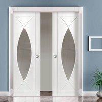 Double Pocket Pesaro Primed Flush Door with Clear Safe Glass